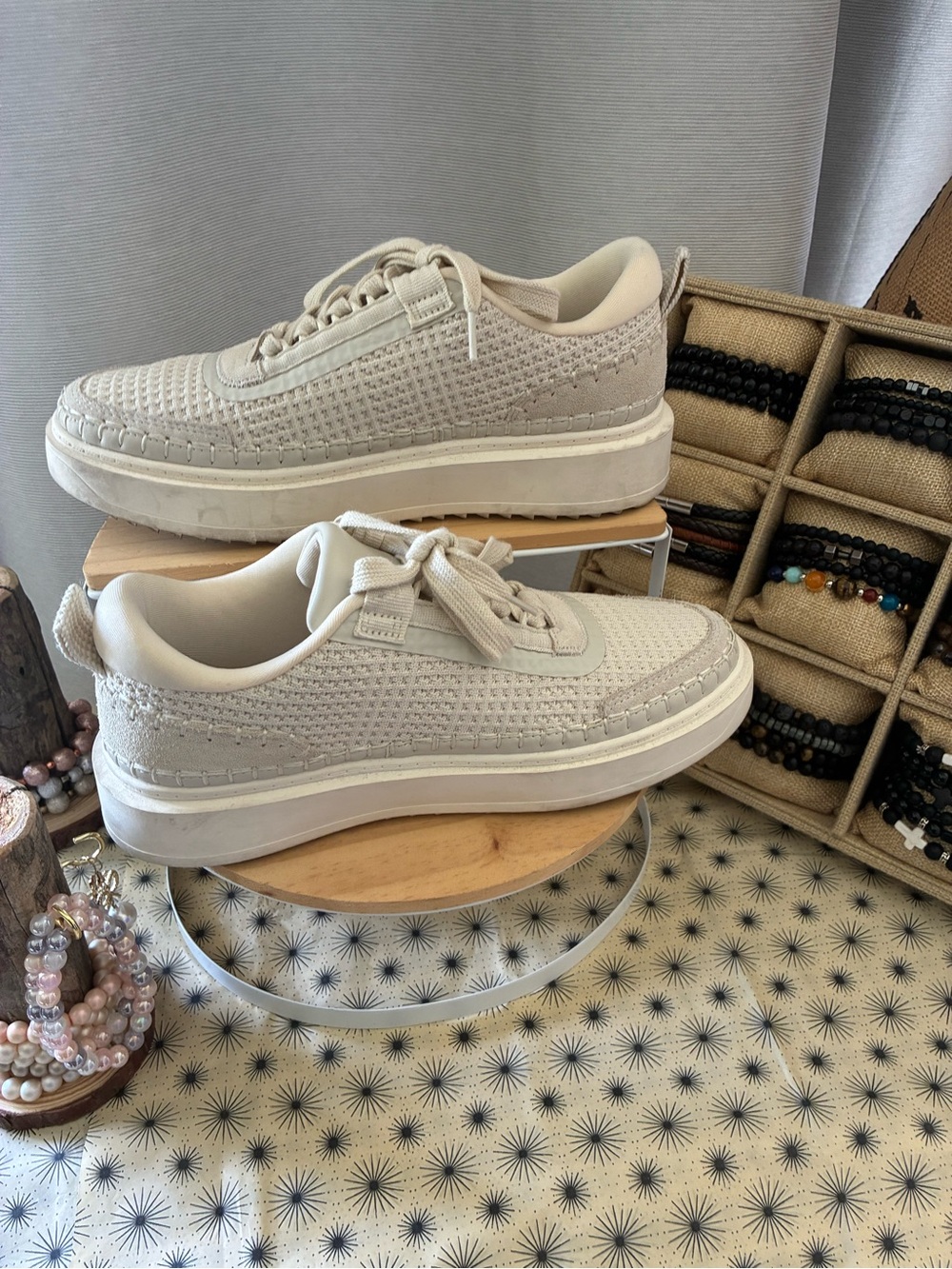 Steve Madden Off-White Woven Lace-Up Sneakers